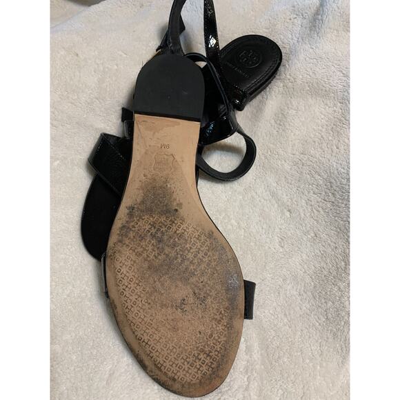Tory Burch Laurel Strappy Black Patent Sandals Womens 9 - Picture 5 of 6